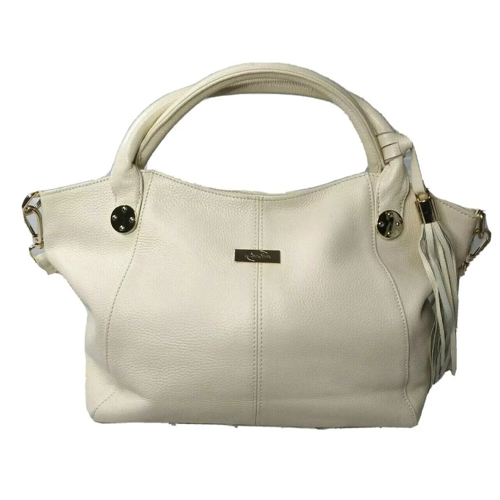 Vintage Onna Ehrlich Cream Leather Satchel Bag Purse Handbag